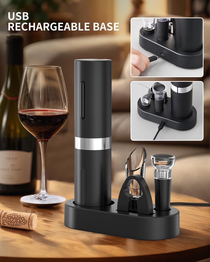 CircleJoy Electric Wine Bottle Opener Set - Rechargeable Cordless Wine Corkscrew with Charging Base, Foil Cutter, Aerator Pourer and Stopper - Image 4
